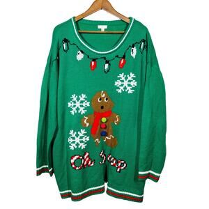 C Brand Oh Snap Holiday Sweater Christmas Ginger Snap Green Scoop Neck - 3X